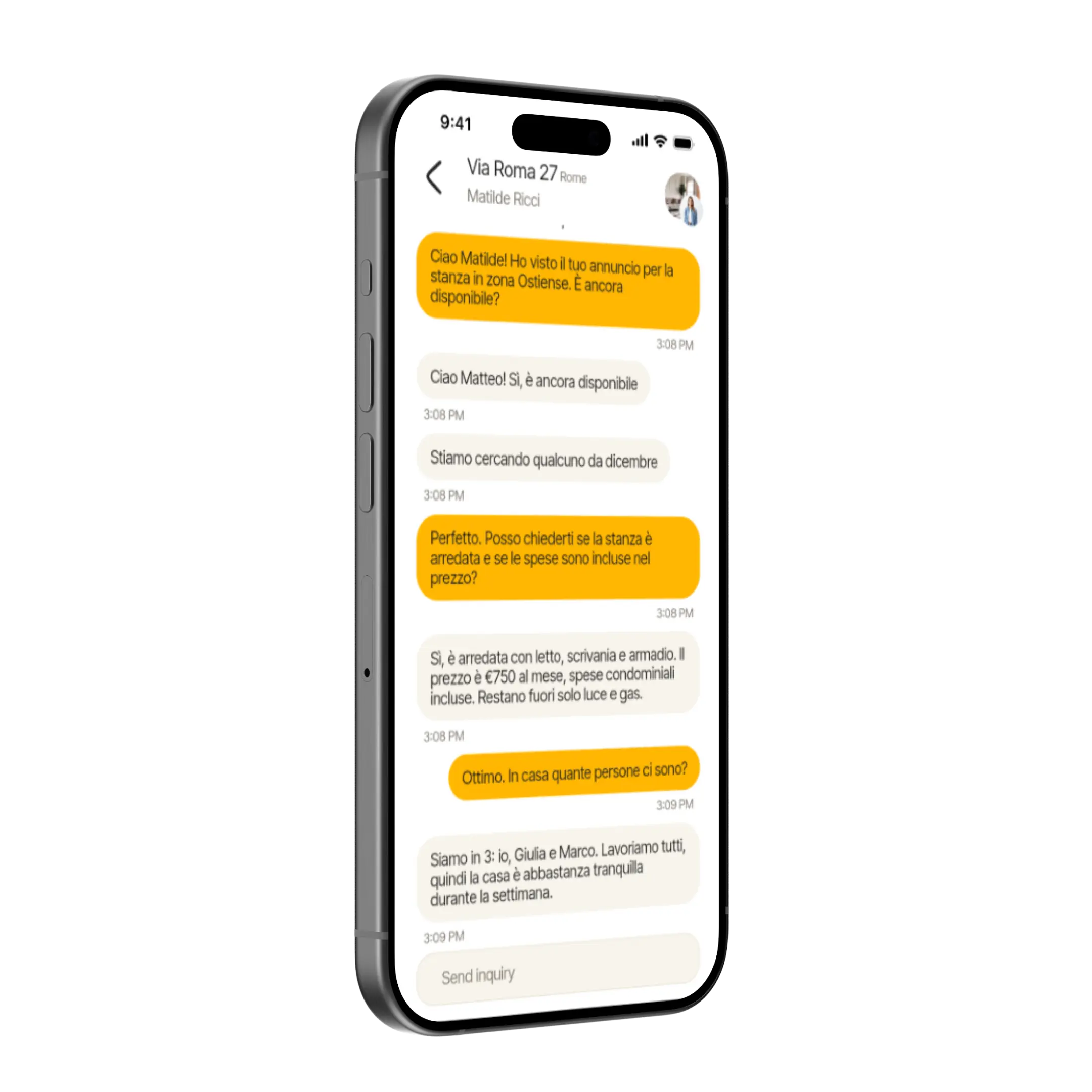 Schermata HouseMate: chat in-app